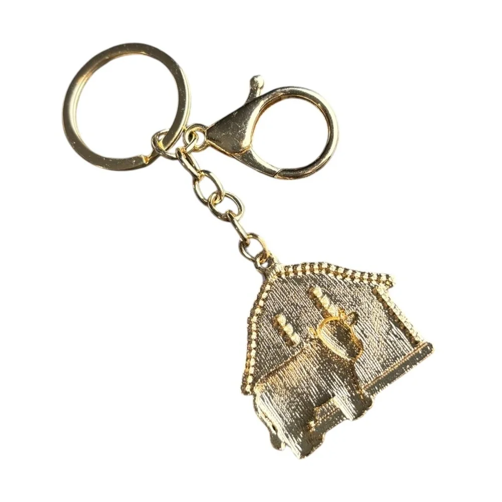 Women's Gold Tone Cow Barn Key Chain Yellow Rhinestone Charm 4
